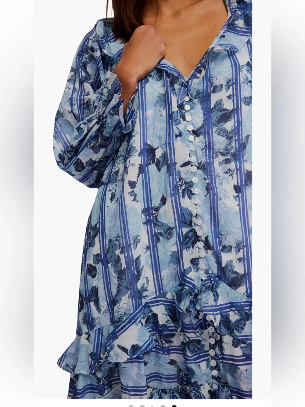 Free People Garden Wonders Long Sleeve Cotton Maxi Dress - Blue Combo